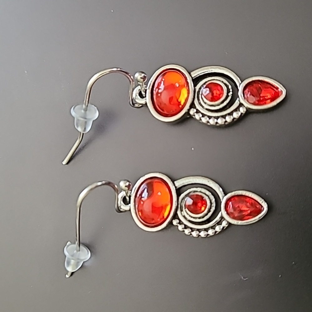 Red & Silver Dangle Earrings - Picture 1 of 2